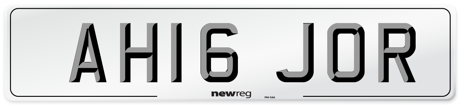 AH16 JOR Number Plate from New Reg